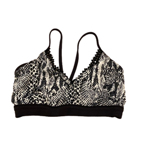 TRACK & BLISS TWO SIDE SPORT BRA. Black & sneake print . Size S